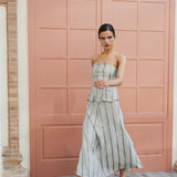 JULIANA BLUE EMBROIDERED STRIPED SKIRT