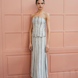 JULIANA BLUE EMBROIDERED STRIPED SKIRT