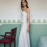 MARIANA IVORY EMBROIDERED STRIPED SKIRT
