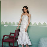 MARIANA IVORY EMBROIDERED STRIPED SKIRT