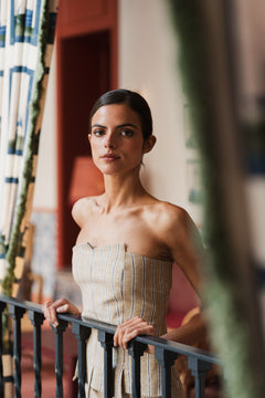 TOP JOSEFA BEIGE OCRE RAYAS