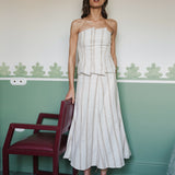 MARIANA IVORY EMBROIDERED STRIPED SKIRT