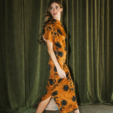 VESTIDO NUDO CANELA FLOR NEGRA
