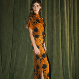 VESTIDO NUDO CANELA FLOR NEGRA
